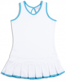 Girls white pleated tennis dress with Twilight Blue trim